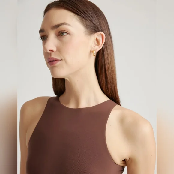 NEW Quince Second Skin High Neck Bodysuit Cocoa S - Picture 3 of 6